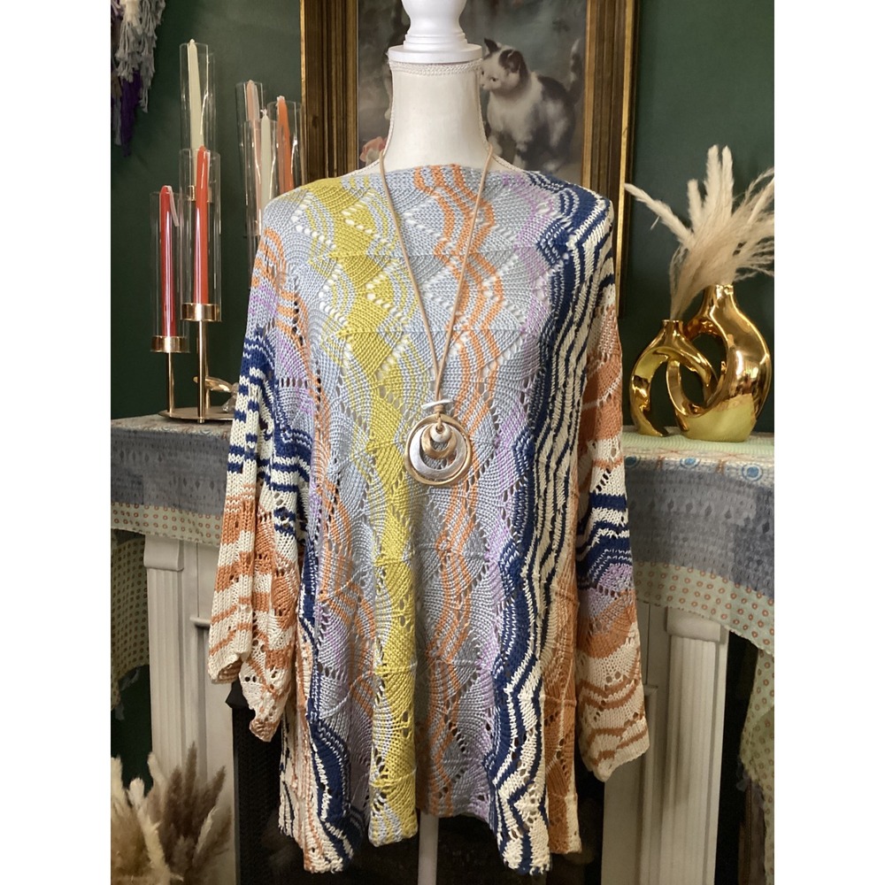 Easel Los Angeles Womens Large Multi Color Chevron Open Knit Oversized Sweater